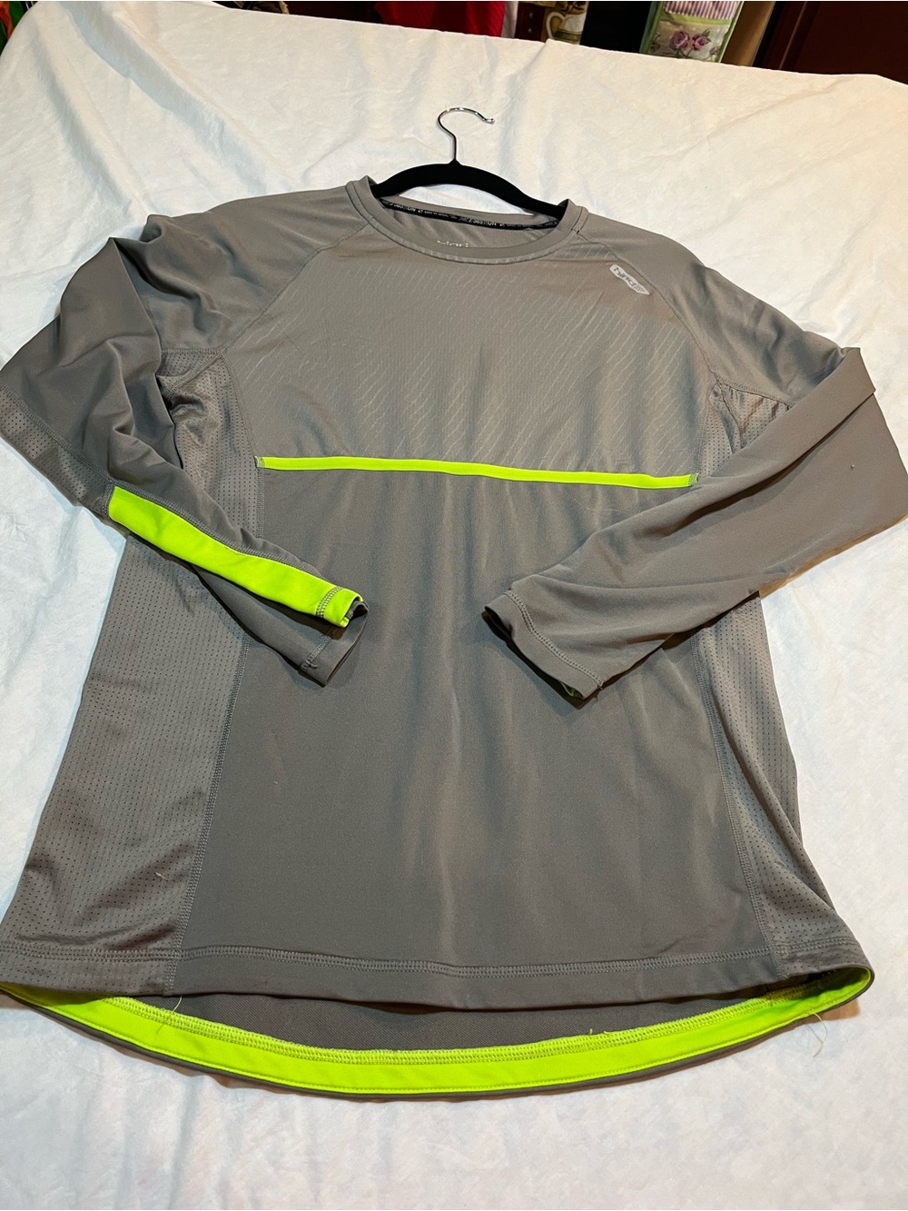 Gray & Neon Yellow Long Sleeve Performance Shirt size medium